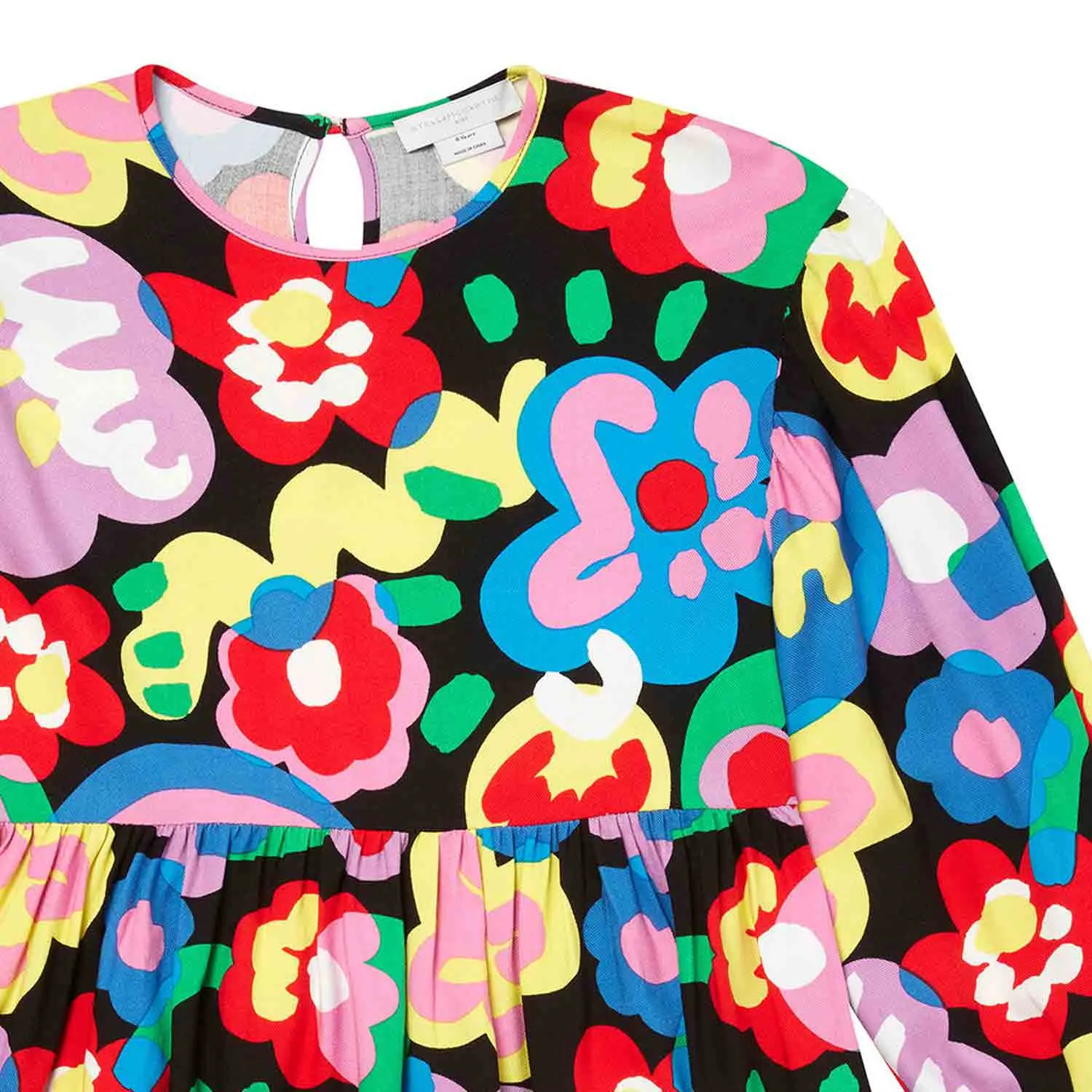 Abito Floreale Nero E Multicolor Bambina
