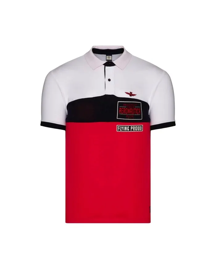 AERONAUTICA  MILITARE Polo Uomo PO1594 P-EE Cotone Piquet Ricamata Bianca Blu Rossa 94199 white/dark
