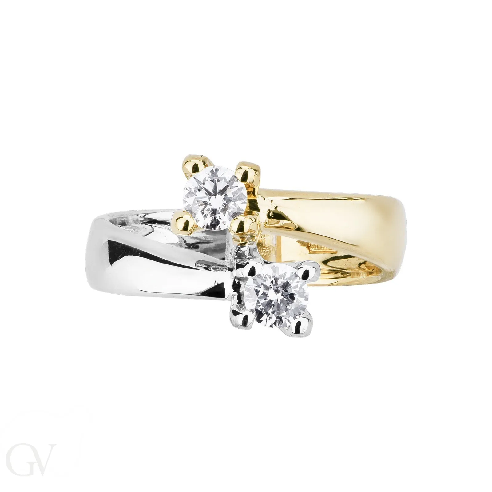Anello contrariè in oro bianco e giallo 18k con Diamanti.