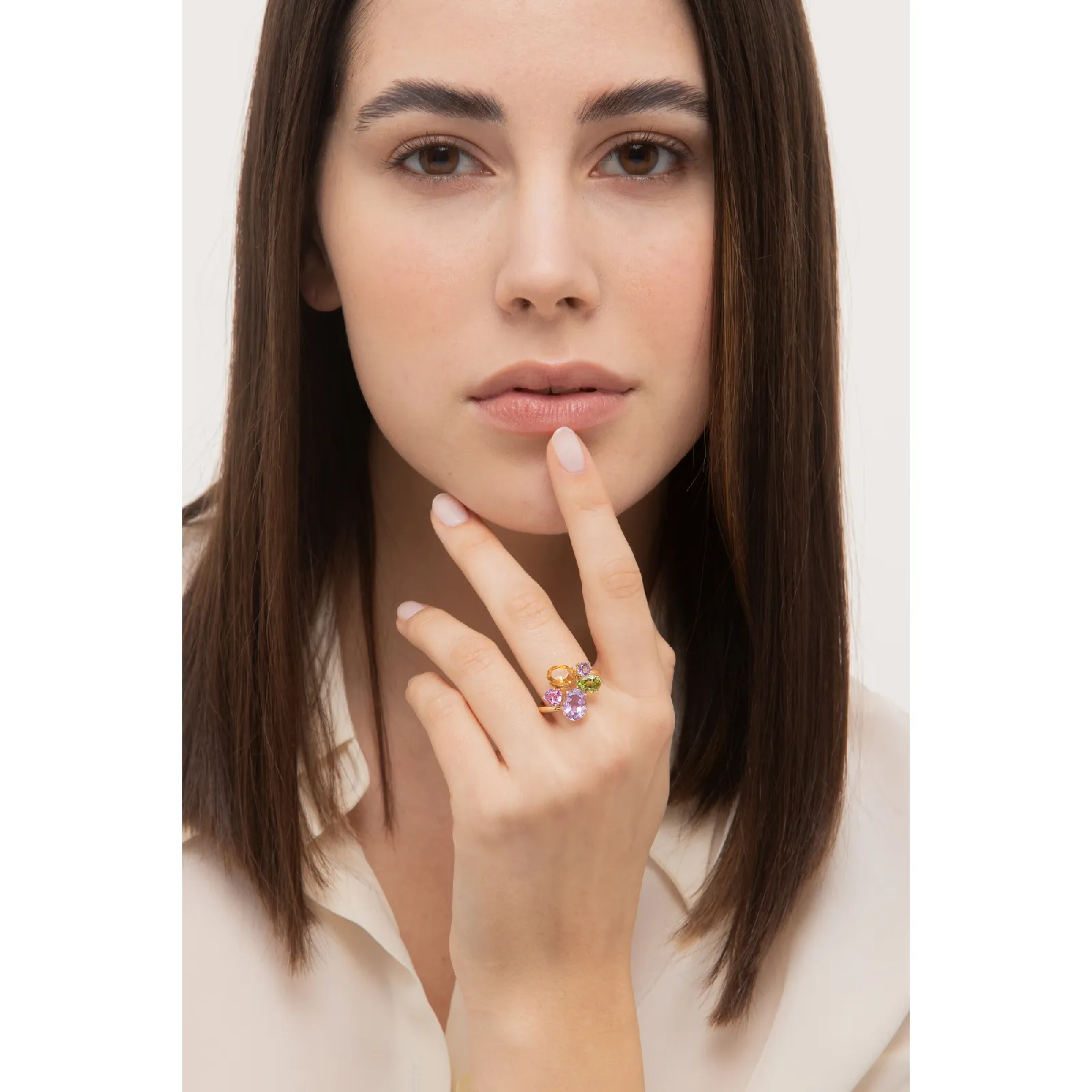Anello multicolor in oro giallo 18k con 5 pietre
