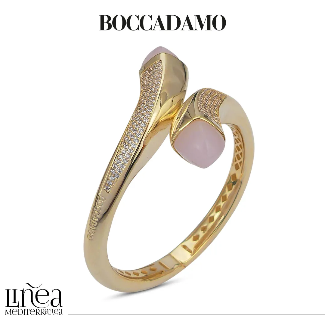 BOCCADAMO Bracciale Donna Rigido Contrariè Caleida con Cristalli Quarzo Rosa e Zirconi Bianchi