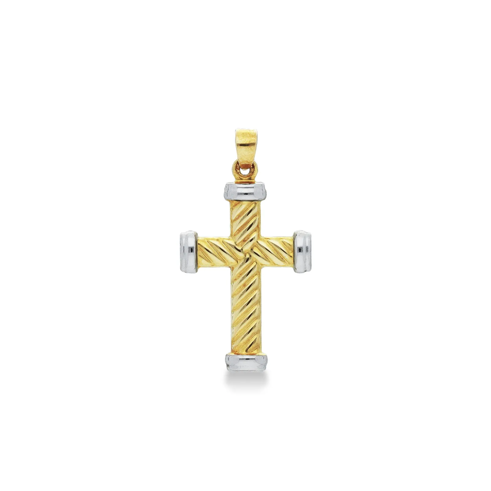 Ciondolo Croce in oro giallo e bianco 18k, 2,5 cm.
