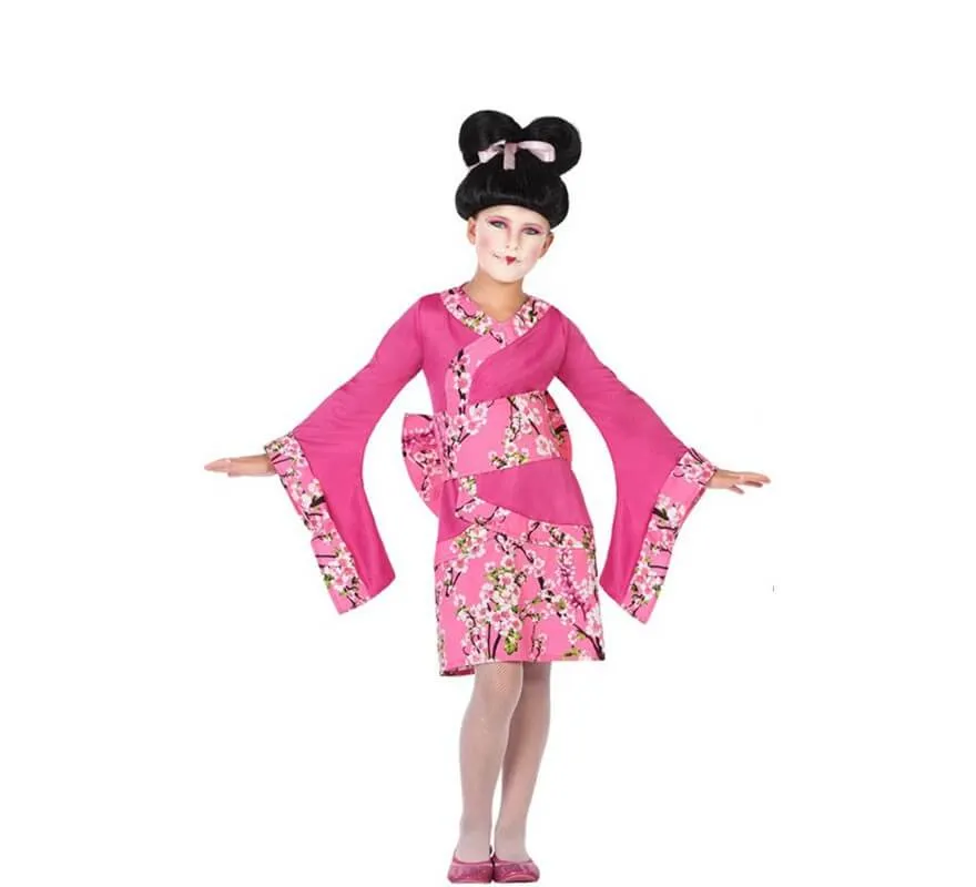 Costume Geisha rosa con fiori per bambina