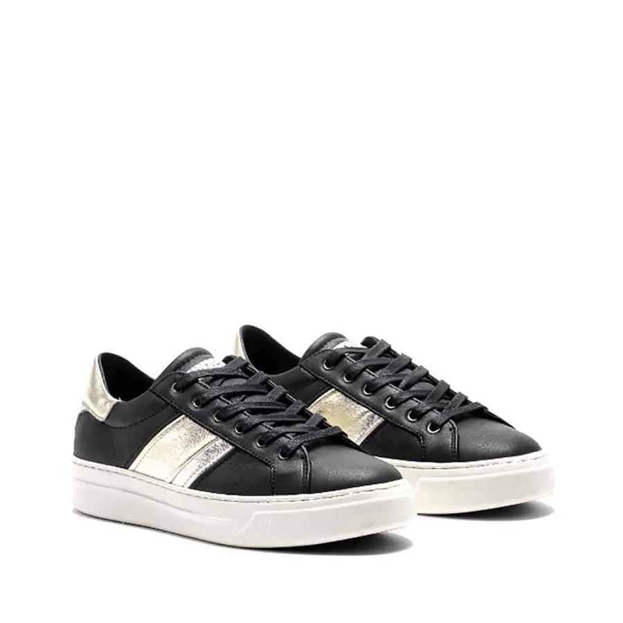 Crime London scarpa donna converse sneaker pelle nera banda metallizzata argento platino Sonik
