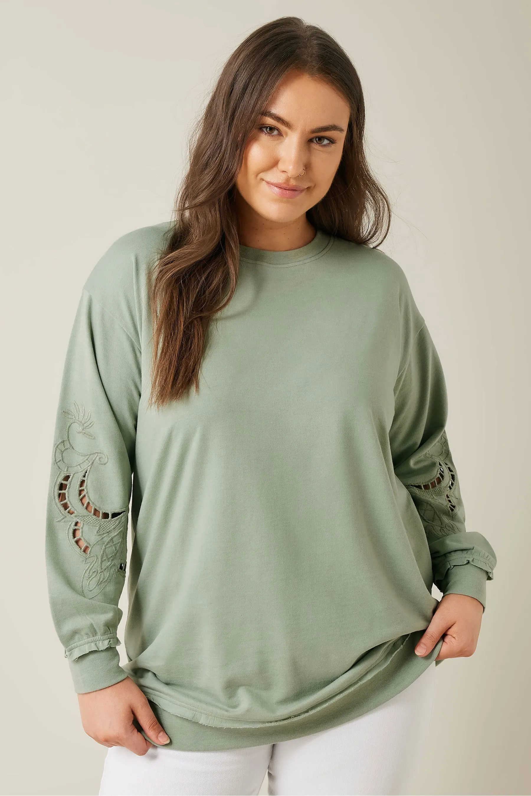 Evans Cutwork Crew Neck 100% Cotton Sweatshirt    