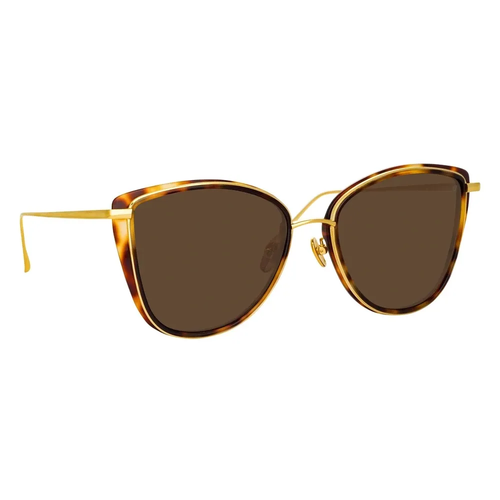 Linda Farrow - Occhiali da Sole Cat-Eye Liza in Tartaruga e Oro Giallo - LFL1109C2SUN - Linda Farrow Eyewear