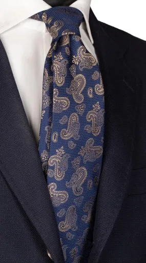 Man Blue Navy Silk Tie Beige Paisley 6124