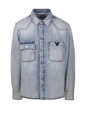 MEN VALENTINO BLUE COTTON DENIM SHIRT