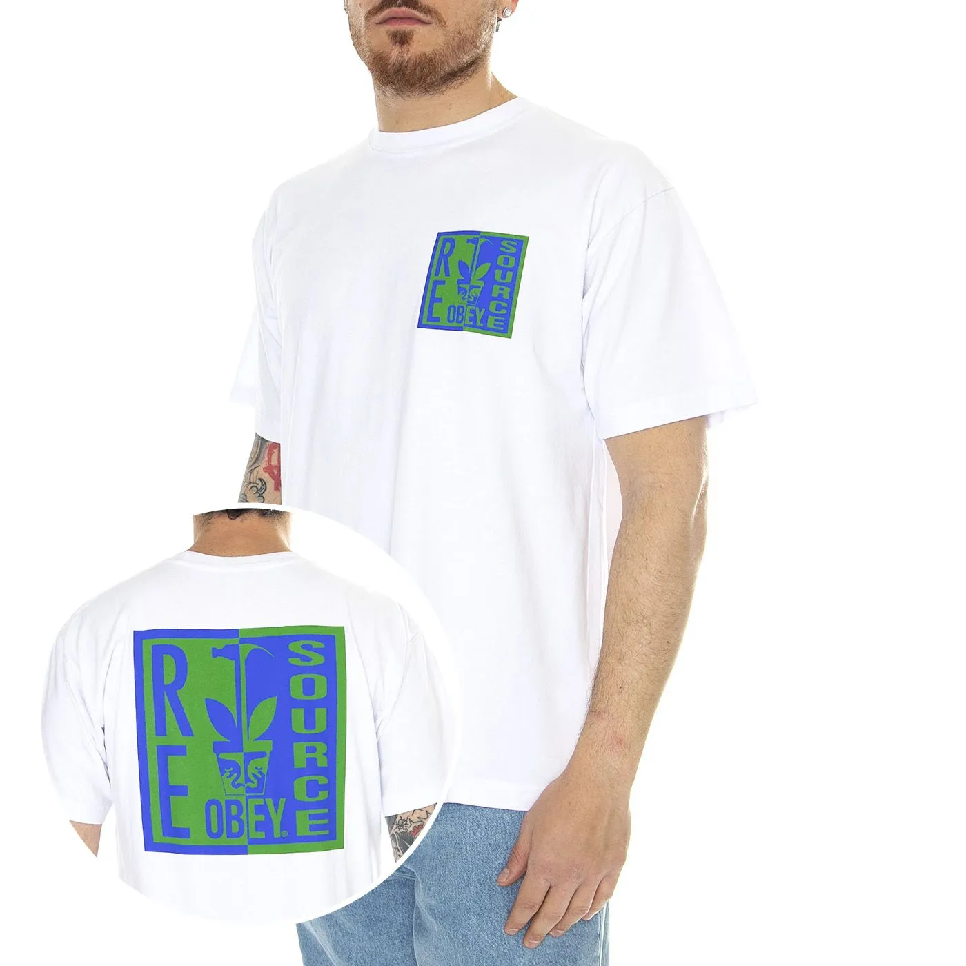 Obey Obey Re-Source Heavyweight Classic Box Tee White - Maglietta Girocollo Uomo Bianca    