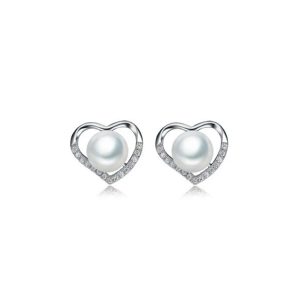 ORECCHINI CUORE IN ARGENTO RODIATO ORO BIANCO 18 KT CON ZIRCONI