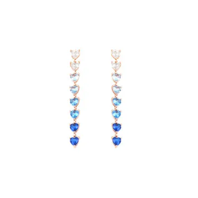 Orecchini Pendenti in Argento Rosè Cuori Blu Degradè Donna Cuori Milano