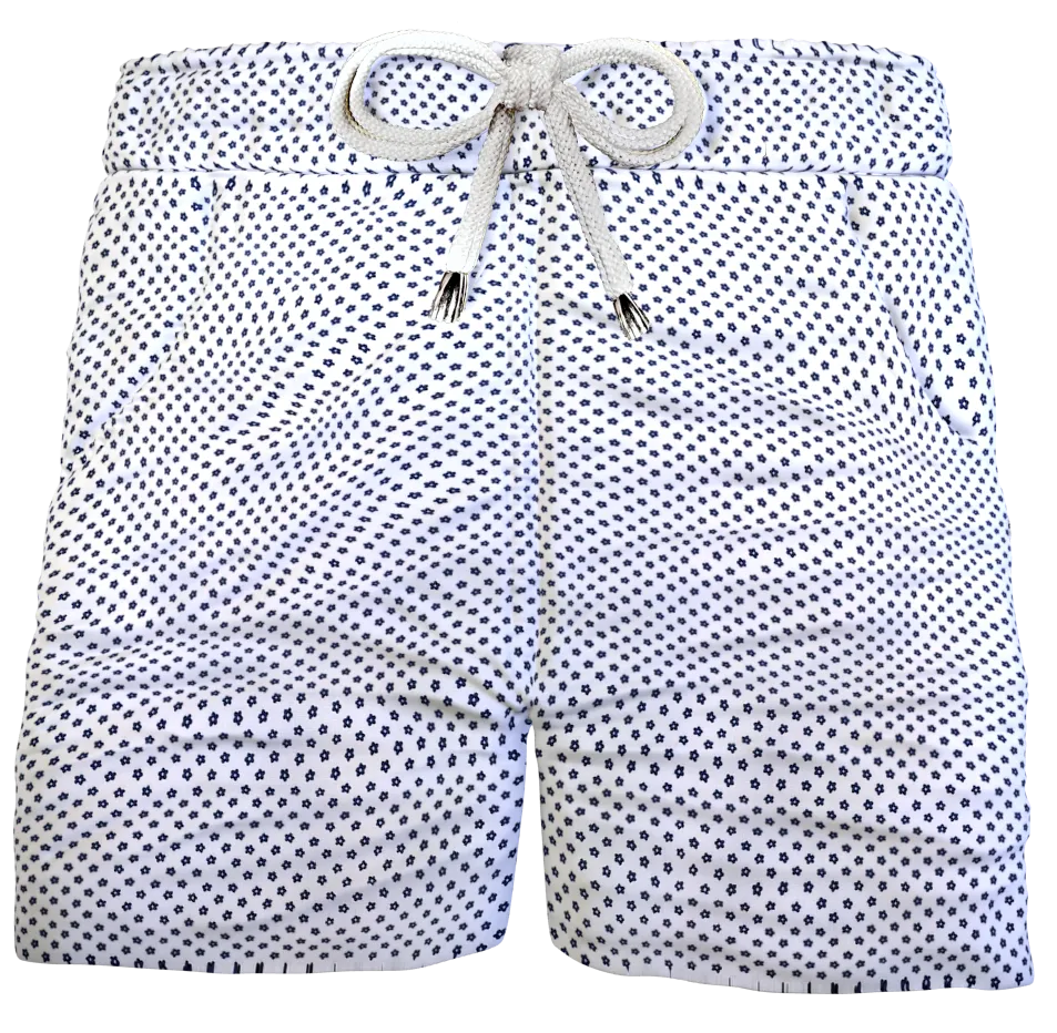 Pantaloncino  Shorts Bermuda Micro Fantasia blu bianco 100% Cotone 2 tasche laterali Made in Italy