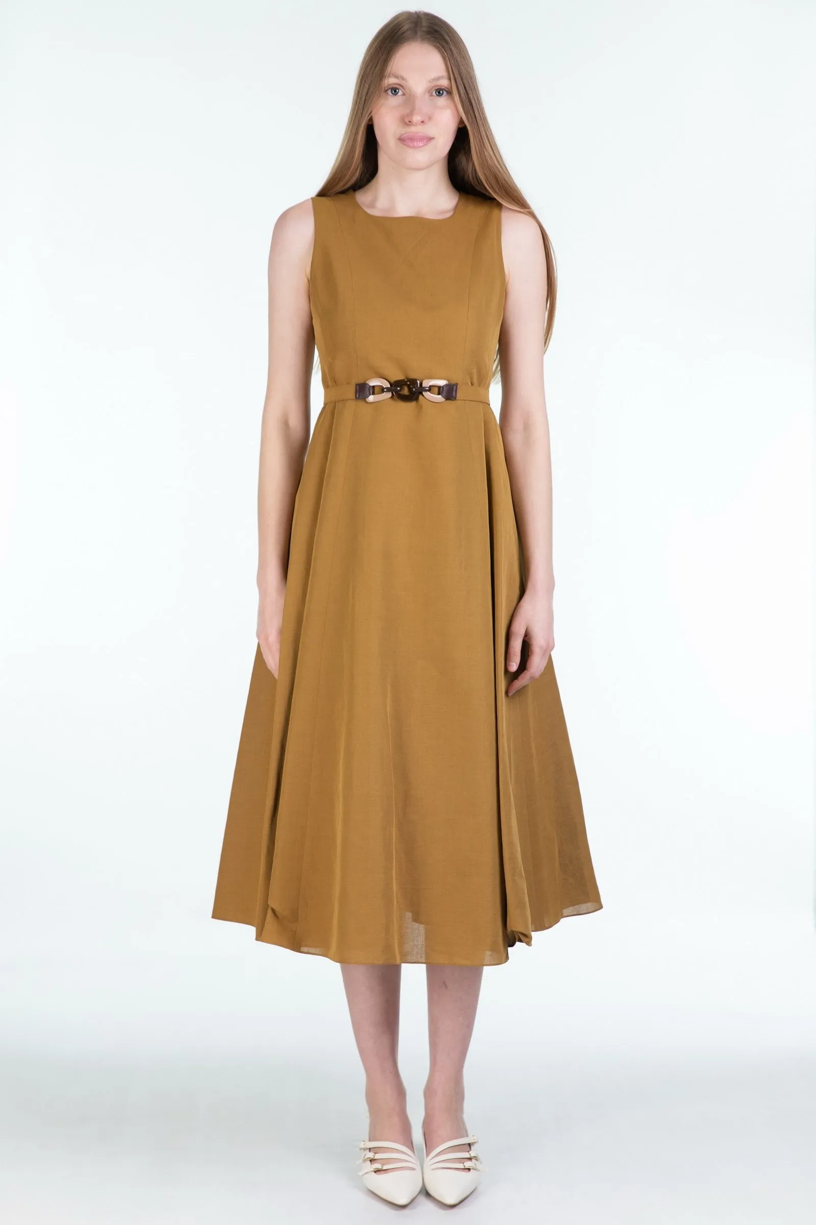 ‘S MAX MARA  abito midi in lino con tagli AMELIE