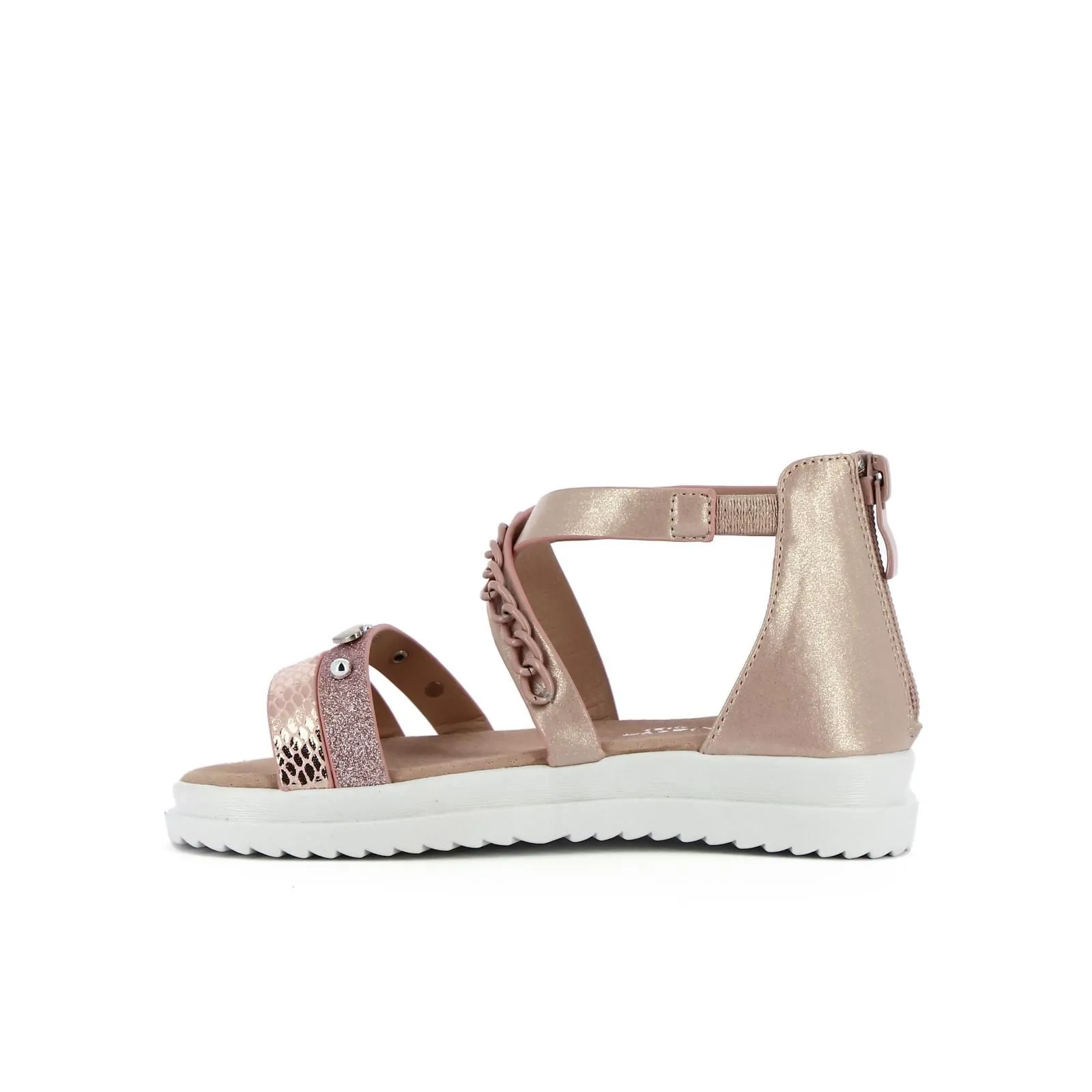 Sandali rosa da bambina con zip posteriore e cinturino glitterato