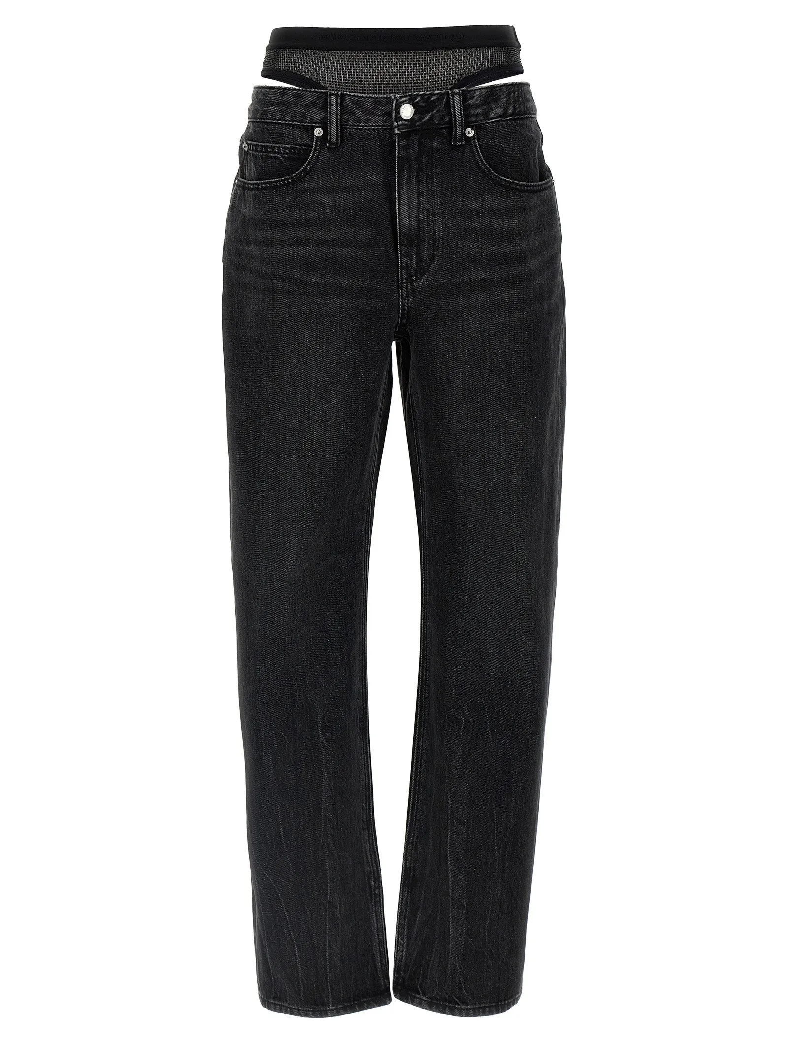 Slit Hem Prestyle Hotfix Mesh Undie Jeans Nero