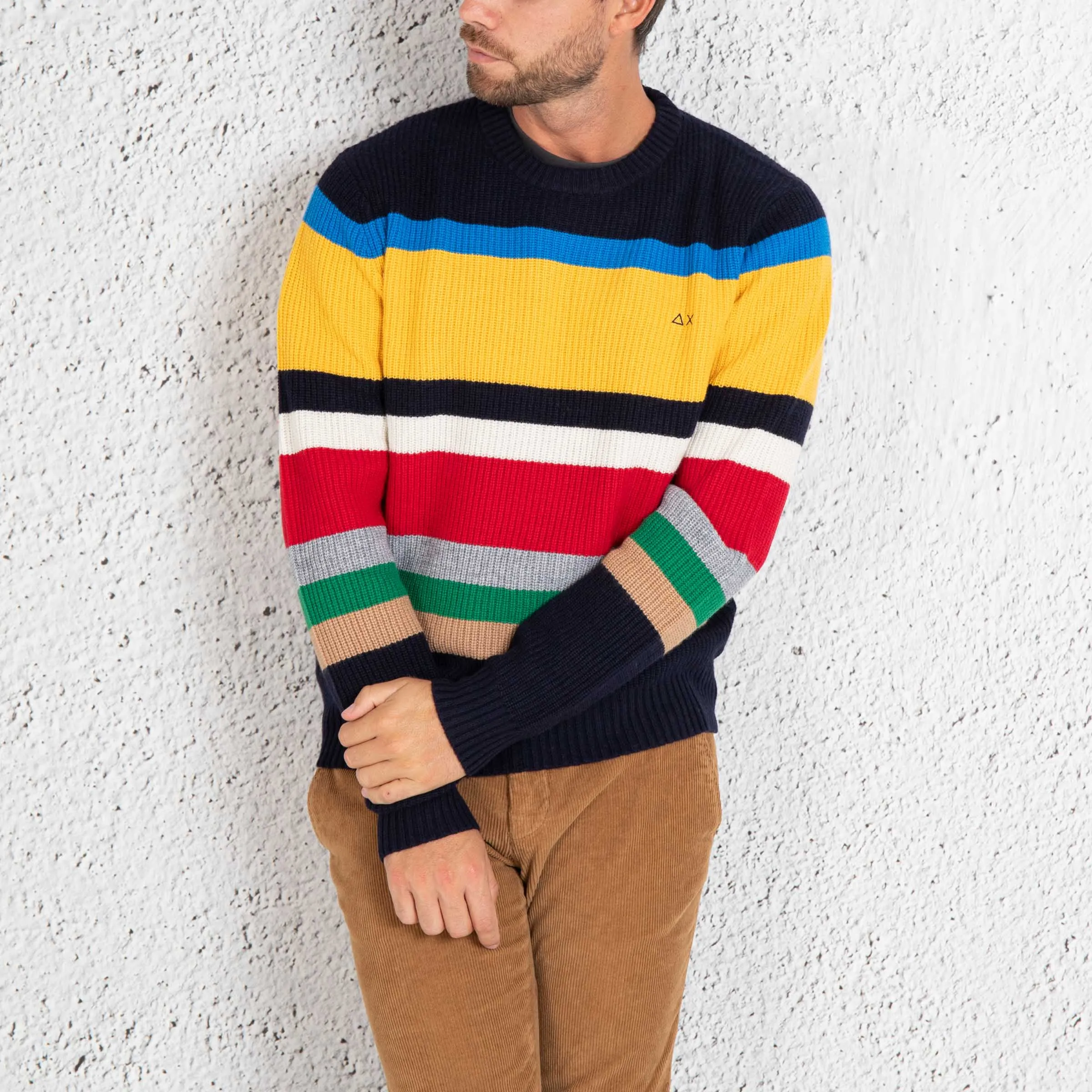 Sun 68 Pull Girocollo Riga Blu Uomo