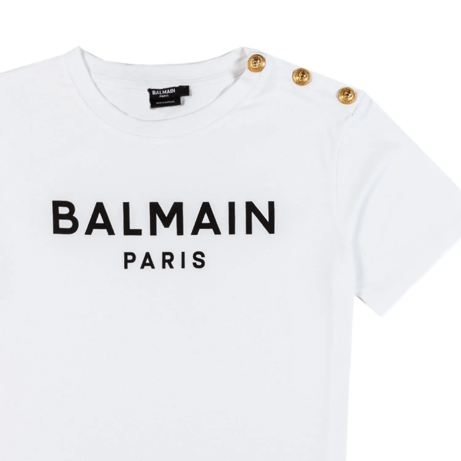 T-Shirt Bianca Con Logo Nero E Bottoni Oro