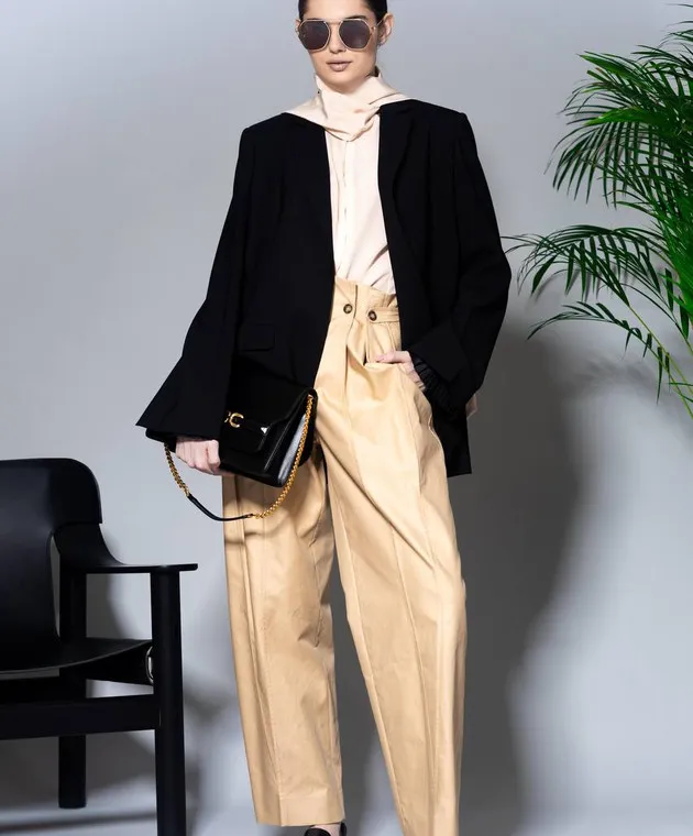 Victoria Beckham Pantaloni beige con bottoni automatici 1124WTR005121C